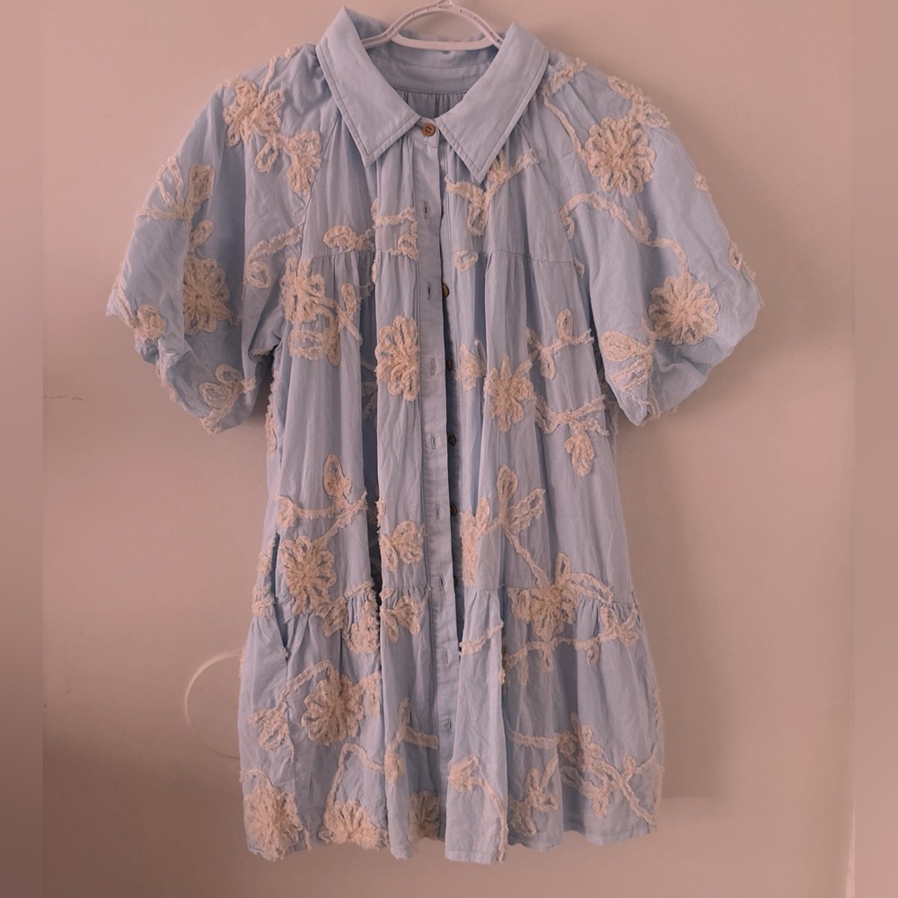 Blue Floral Embroidered Blouse